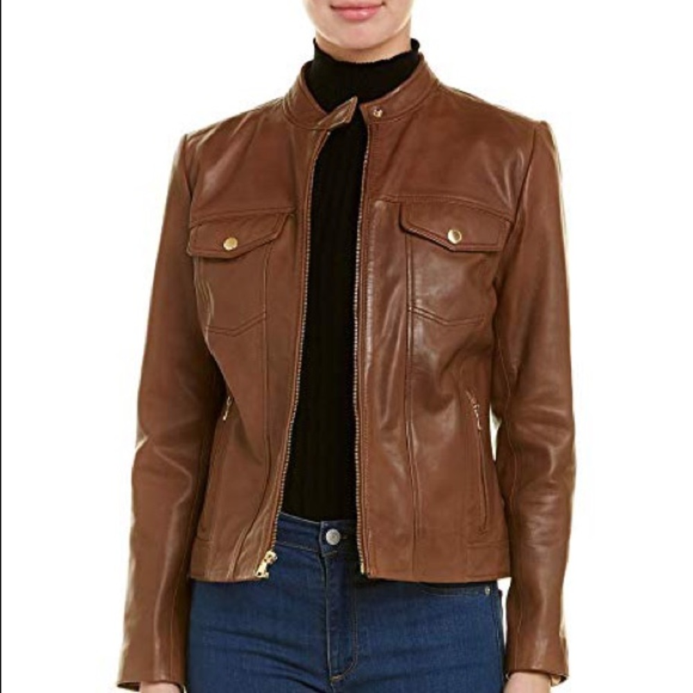 *SOLD* Cole Haan Genuine Brown Lamb Leather Jacket XS